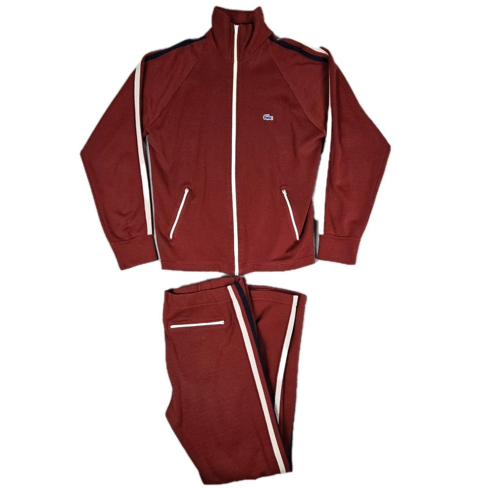 VTG Izod Lacoste Track Suit Mems XL Pants Jacket Striped Triple Knit Acrylic 80s